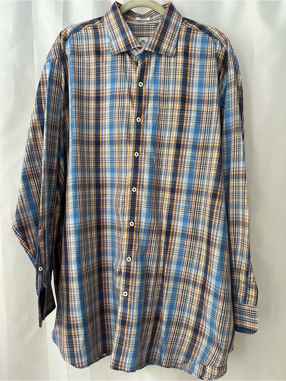 Peter Millar Blue and Brown Plaid Dress Shirt